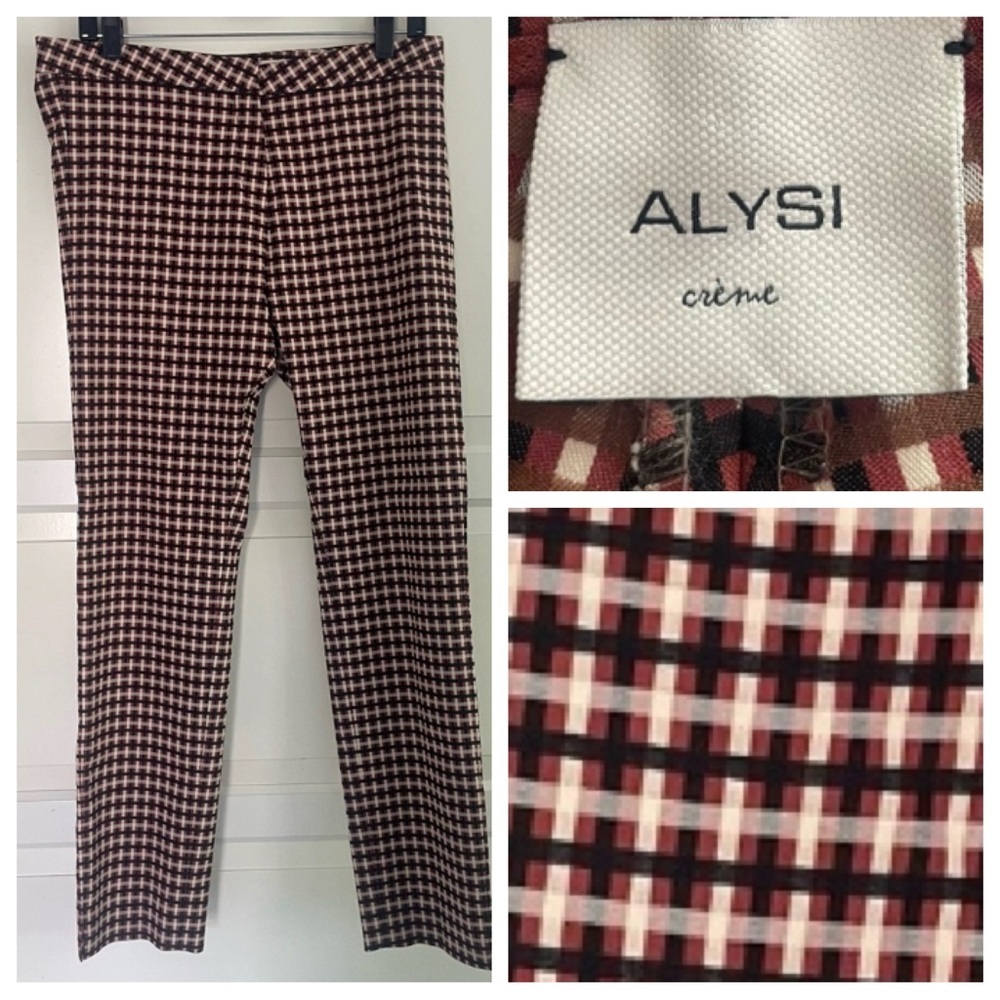 ALYSI brown checked full length straight leg plaid pants 26375